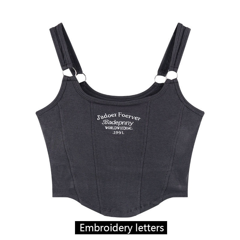 best Women Sleeveless Crop Top Tank Tops Sexy Vest Letters Y2K Solid Color Short Women's T-shirt Camisole Crop Top With Bra Pad 0 shop online at M2K Trends for