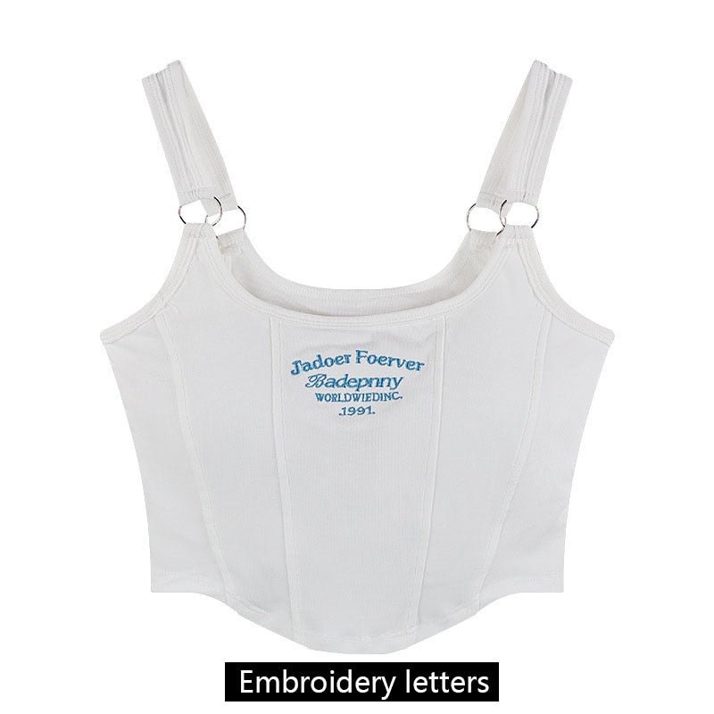 best Women Sleeveless Crop Top Tank Tops Sexy Vest Letters Y2K Solid Color Short Women's T-shirt Camisole Crop Top With Bra Pad 0 shop online at M2K Trends for