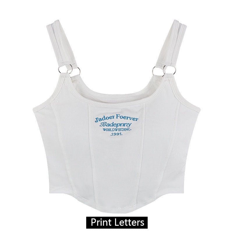best Women Sleeveless Crop Top Tank Tops Sexy Vest Letters Y2K Solid Color Short Women's T-shirt Camisole Crop Top With Bra Pad 0 shop online at M2K Trends for