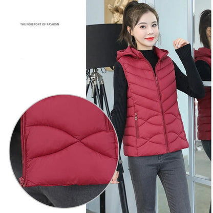 best Women Sleeveless Jacket New Autumn Winter Fashion Casual Female Warm Womens Vest Outerwear Ladies Removable Hooded Waistcoat shop online at M2K Trends for