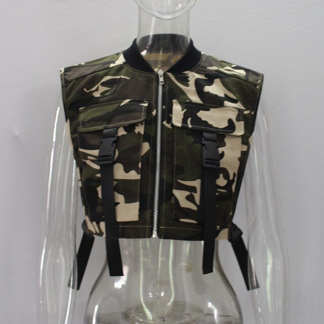 best Women Spring Vest Crop Sleeveless Jacket Pockets Buckle Zipper Tank Tops Sexy Workwear Cargo 2022 Streetwear Fall Waistcoat Y2K 0 shop online at M2K Trends for