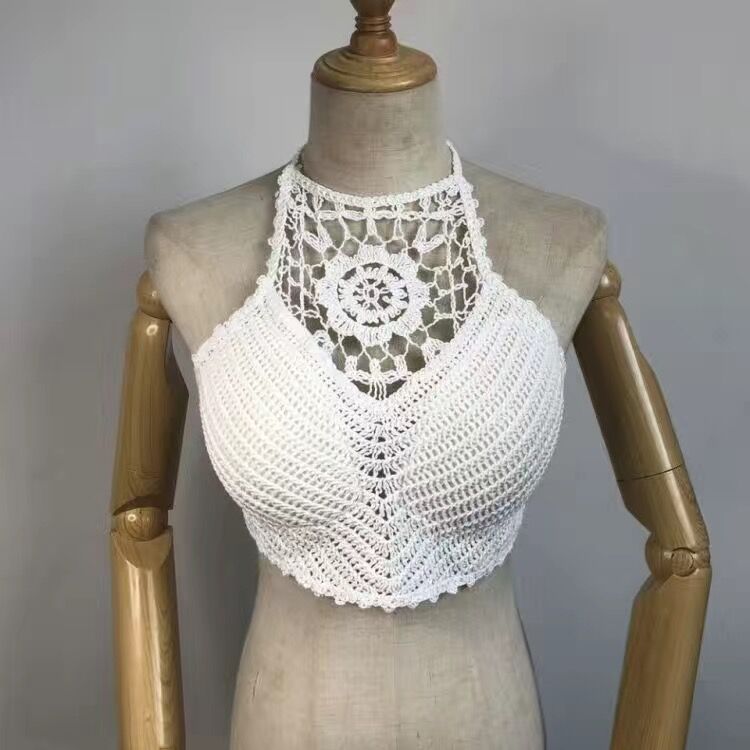 best Women Summer Short Vest Sexy Hollow Out Plain White Halter Vest Strap Crop Tops Crochet Bikini Tank Tops Shirt Hot Tank Top 0 shop online at M2K Trends for