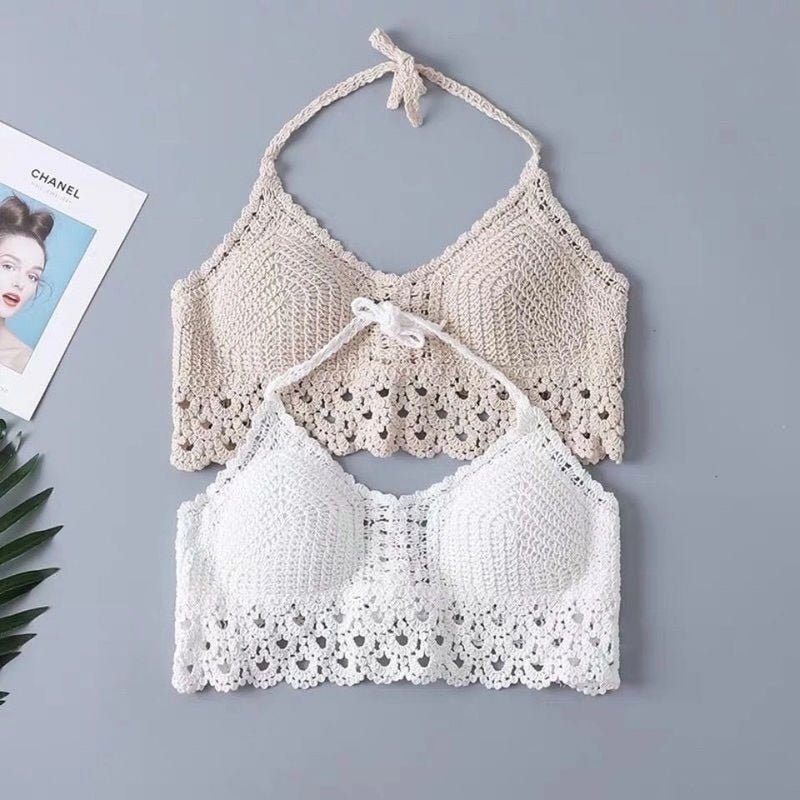 best Women Summer Short Vest Sexy Hollow Out Plain White Halter Vest Strap Crop Tops Crochet Bikini Tank Tops Shirt Hot Tank Top 0 shop online at M2K Trends for