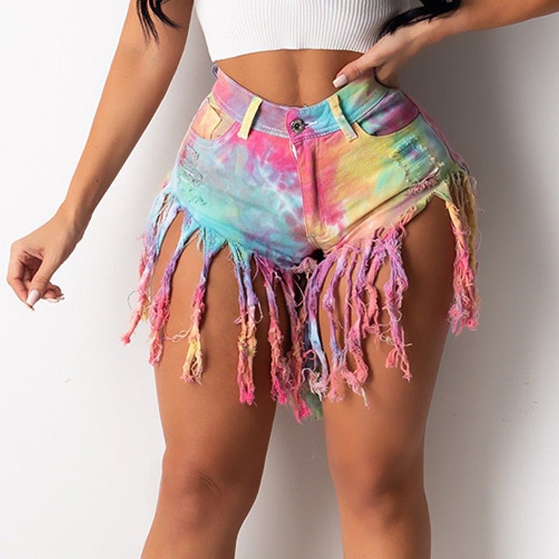 best Women Tassel Tie Dye Denim Shorts Hight Waist Skinny Slim Plus Size Jeans Female Casual Shorts Buttons Summer Streetwears indie 0 shop online at M2K Trends for