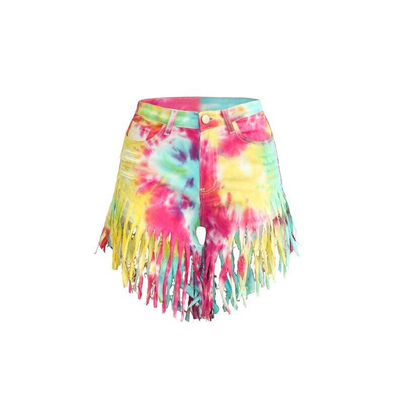 best Women Tassel Tie Dye Denim Shorts Hight Waist Skinny Slim Plus Size Jeans Female Casual Shorts Buttons Summer Streetwears indie 0 shop online at M2K Trends for