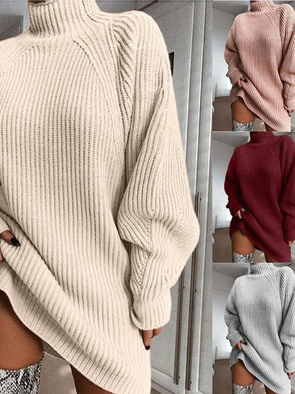 best Women Turtleneck Oversized Knitted Dress Autumn Solid Long Sleeve Casual Elegant Mini Sweater Dress Winter Clothes 0 shop online at M2K Trends for