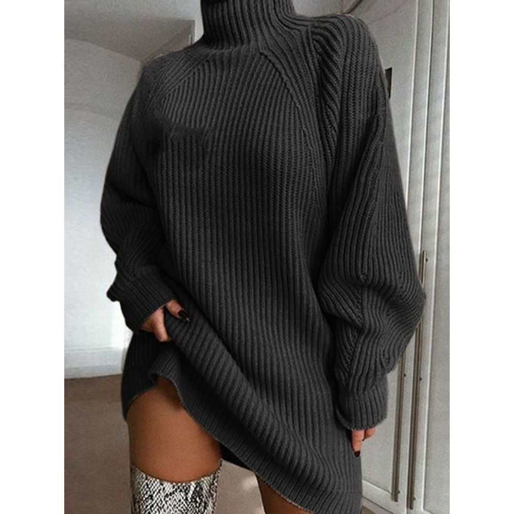 best Women Turtleneck Oversized Knitted Dress Autumn Solid Long Sleeve Casual Elegant Mini Sweater Dress Winter Clothes 0 shop online at M2K Trends for