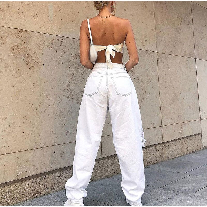 best Women Vintage Y2k Low Rise Loose Wide Leg Trousers Harajuku White Ripped Hole Baggy Denim Pants 2021 Boyfriend Straight Jeans 0 shop online at M2K Trends for