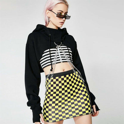 best Women Sexy Gothic Plaid Crop Top Hoodies Chain Long Sleeve Jumper Hooded Pullover Casual Sweatshirt Streetwear 0 shop online at M2K Trends for