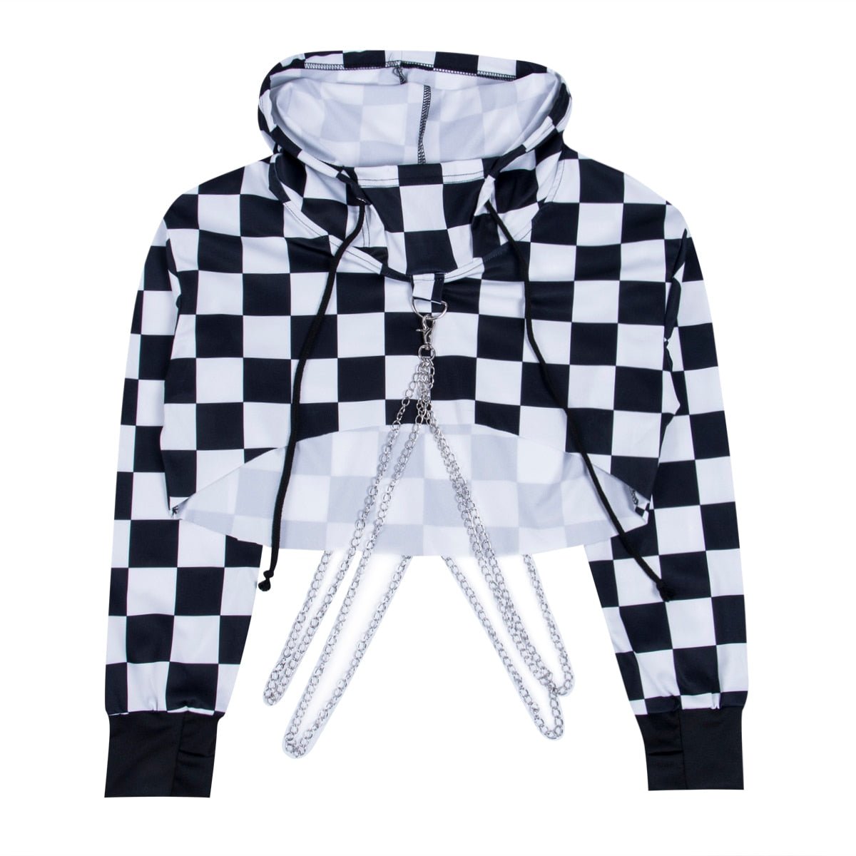 best Women Sexy Gothic Plaid Crop Top Hoodies Chain Long Sleeve Jumper Hooded Pullover Casual Sweatshirt Streetwear 0 shop online at M2K Trends for