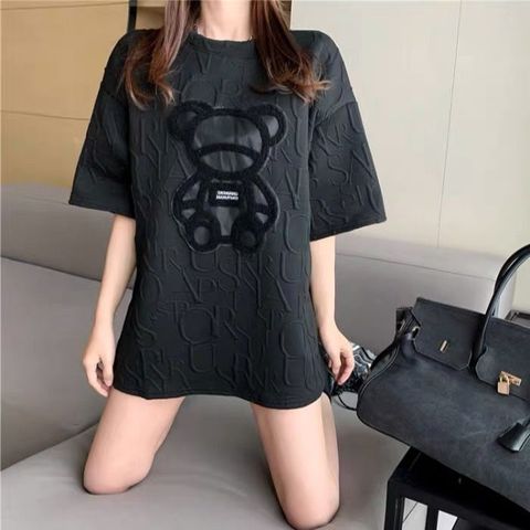 best Women's T-shirts Harajuku Girls Plus Size Tops Letter Jacquard O-neck Short Sleeves Loose Summer Tshirt Bear White Tees M-2XL 0 shop online at M2K Trends for