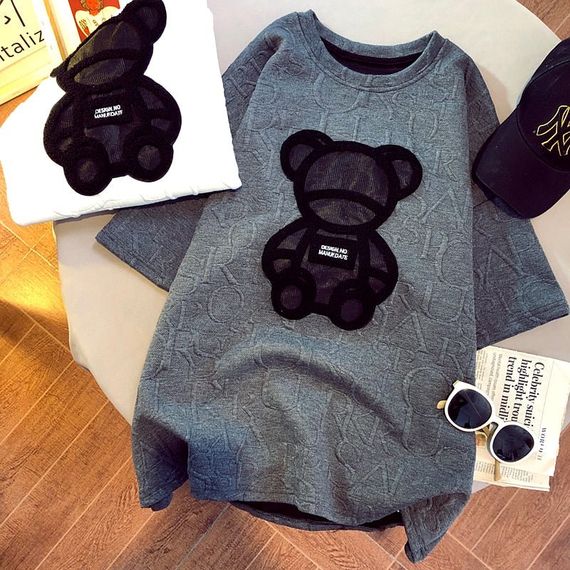 best Women's T-shirts Harajuku Girls Plus Size Tops Letter Jacquard O-neck Short Sleeves Loose Summer Tshirt Bear White Tees M-2XL 0 shop online at M2K Trends for
