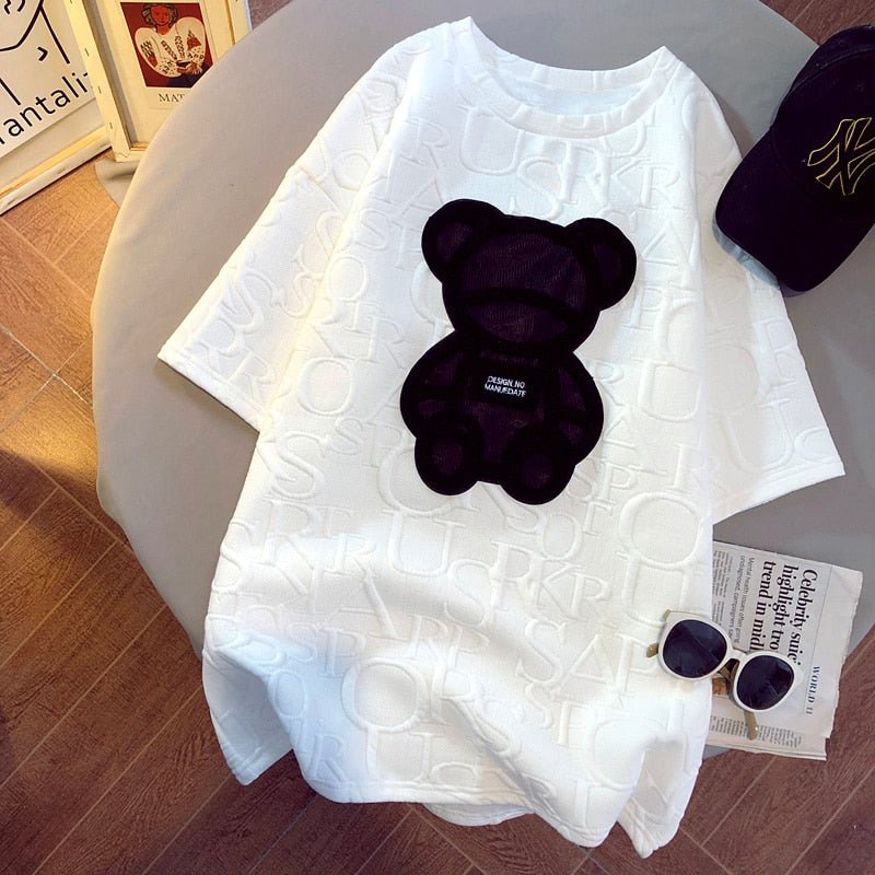 best Women's T-shirts Harajuku Girls Plus Size Tops Letter Jacquard O-neck Short Sleeves Loose Summer Tshirt Bear White Tees M-2XL 0 shop online at M2K Trends for