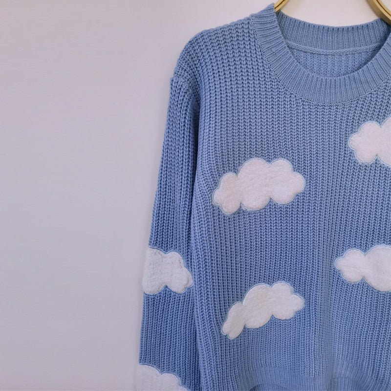 best Women's Cozy Clouds Sweater Cute Cartoon Long Sleeve Crew Neck Pullover Jumper Fall Winter Knit Tops / 0 shop online at M2K Trends for