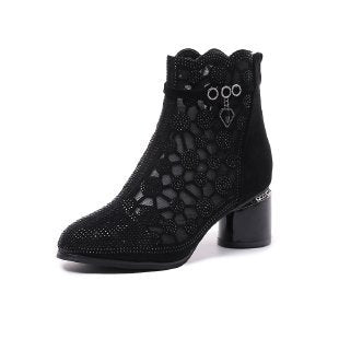 best Women's Fashion Personality Rhinestone Hollow Mesh Short Boots women`s shoes shop online at M2K Trends for