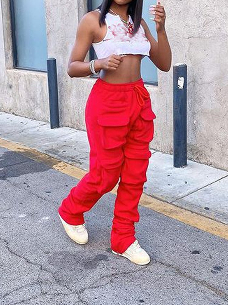 best Women's Red Stacked Sweatpants High Waist Tracksuits Y2K Harajuku Joggers Streetwear Mall Goth Cargo Pants 2021 Safari Trousers Women Casual Cargo Pants shop online at M2K Trends for Women's Red Stacked Sweatpants High Waist Tracksuits Y2K Harajuku Joggers Streetwear Mall Goth Cargo Pants 2021 Safari Trousers