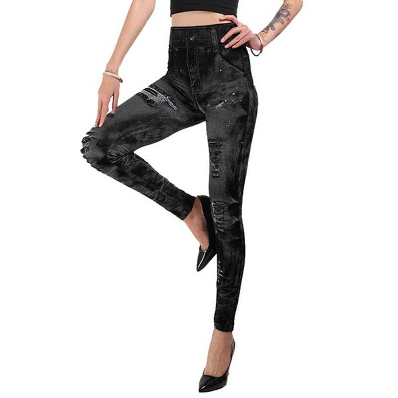 best Women's Seamless Fake Ripped Corset Imitation Denim Leggings Clothing shop online at M2K Trends for