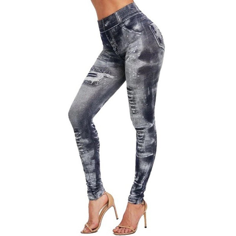 best Women's Seamless Fake Ripped Corset Imitation Denim Leggings Clothing shop online at M2K Trends for