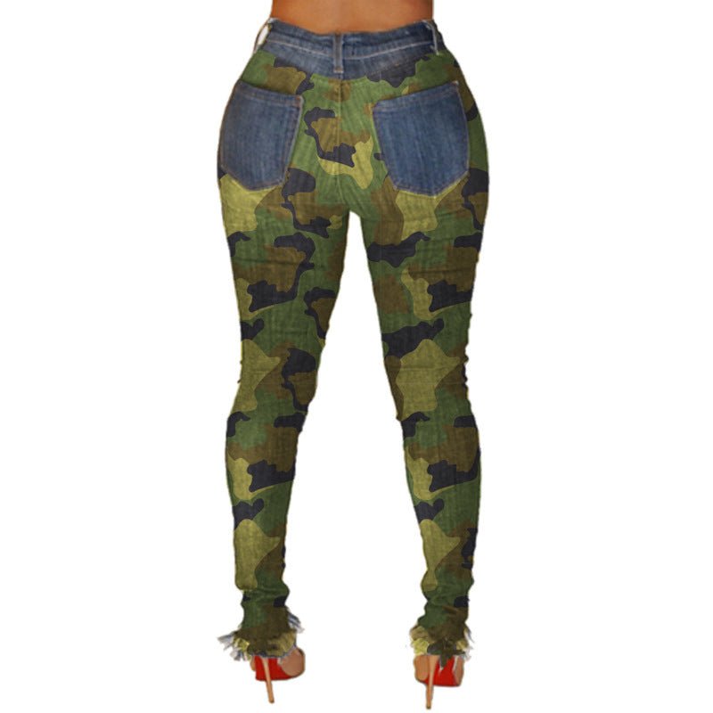 best Women's Sexy Personality Ripped High-waisted Leggings And Frayed Camouflage Feet Pants Clothing shop online at M2K Trends for