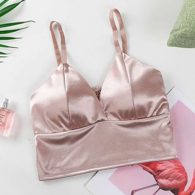 best Women's Tube Top Silk Comfortable Crop Top Sexy Camisole Wireless Summer V-Neck Sleeveless Underwear 0 shop online at M2K Trends for