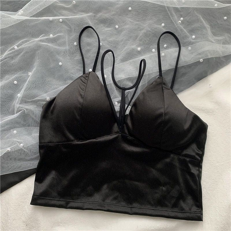 best Women's Tube Top Silk Comfortable Crop Top Sexy Camisole Wireless Summer V-Neck Sleeveless Underwear 0 shop online at M2K Trends for