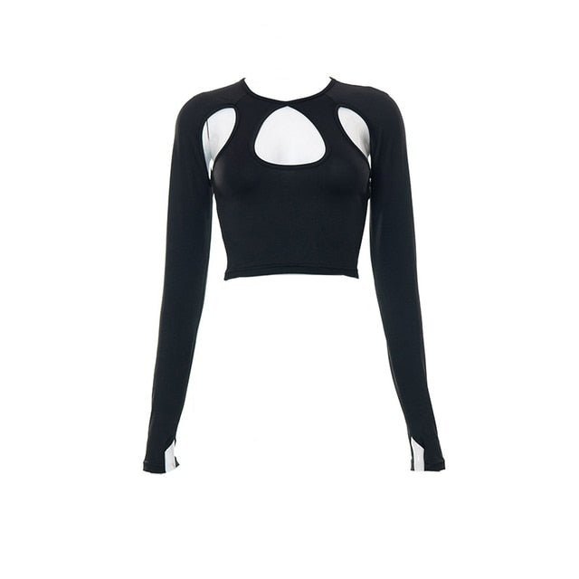 best Y2K Autumn Halter T-shirt Mesh Long Sleeve Backless Crop Top Female Zip Up Slim Fit Tee Sexy Women 90s Aesthetic Streetwear 0 shop online at M2K Trends for