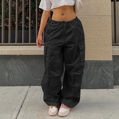 best Y2K Clothing Oversized Drawstring Low Waist Parachute Loose Fit Sweatpants Trousers Women Jogger Cargo Pants Streetwear Outfits women`s pants shop online at M2K Trends for Y2K Clothing Oversized Drawstring Low Waist Parachute Loose Fit Sweatpants Trousers Women Jogger Cargo Pants Streetwear Outfits