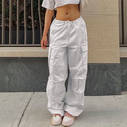 best Y2K Clothing Oversized Drawstring Low Waist Parachute Loose Fit Sweatpants Trousers Women Jogger Cargo Pants Streetwear Outfits women`s pants shop online at M2K Trends for Y2K Clothing Oversized Drawstring Low Waist Parachute Loose Fit Sweatpants Trousers Women Jogger Cargo Pants Streetwear Outfits