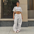 best Y2K Clothing Oversized Drawstring Low Waist Parachute Loose Fit Sweatpants Trousers Women Jogger Cargo Pants Streetwear Outfits women`s pants shop online at M2K Trends for Y2K Clothing Oversized Drawstring Low Waist Parachute Loose Fit Sweatpants Trousers Women Jogger Cargo Pants Streetwear Outfits