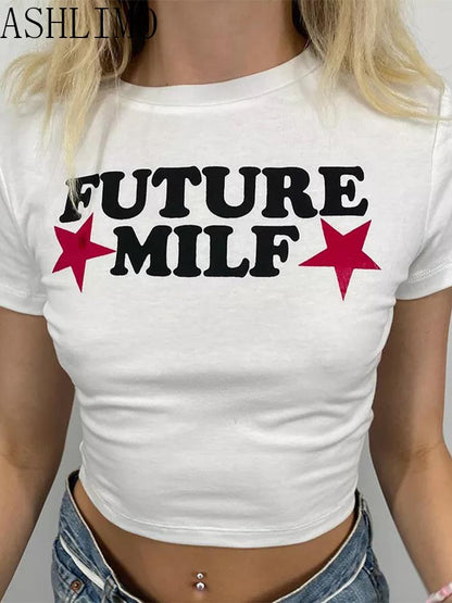 best Y2k Crop T Shirts Future Milf Star Fashion Women Crop Top Harajuku Streetwear Slim Tshirt Summer Sexy Party Femme Womens Clothes 0 shop online at M2K Trends for