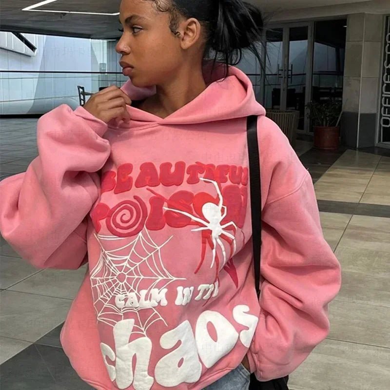 best Y2K Hoodies Women Harajuku Letter Print Long Sleeve Oversized Pullover Top Hip Hop Punk Long Sleeve Hooded Sweatshirt Streetwear shop online at M2K Trends for