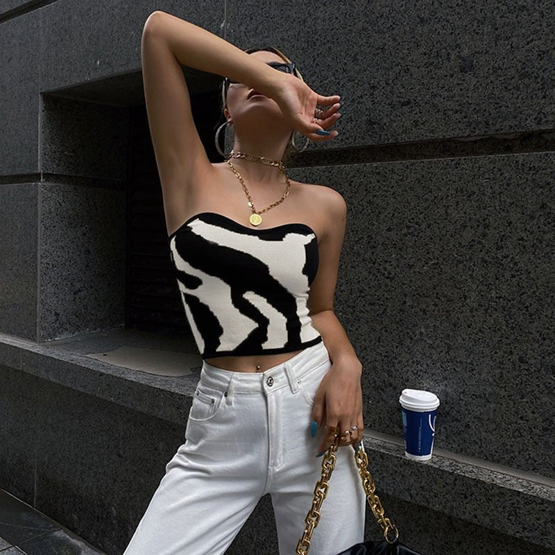 best Yedinas Streetwear Patchwork Slim Cropped Feminino Sleeveless Tank Top Women Sexy Skinny Top Femme Corset Tube Korean Style 2022 0 shop online at M2K Trends for
