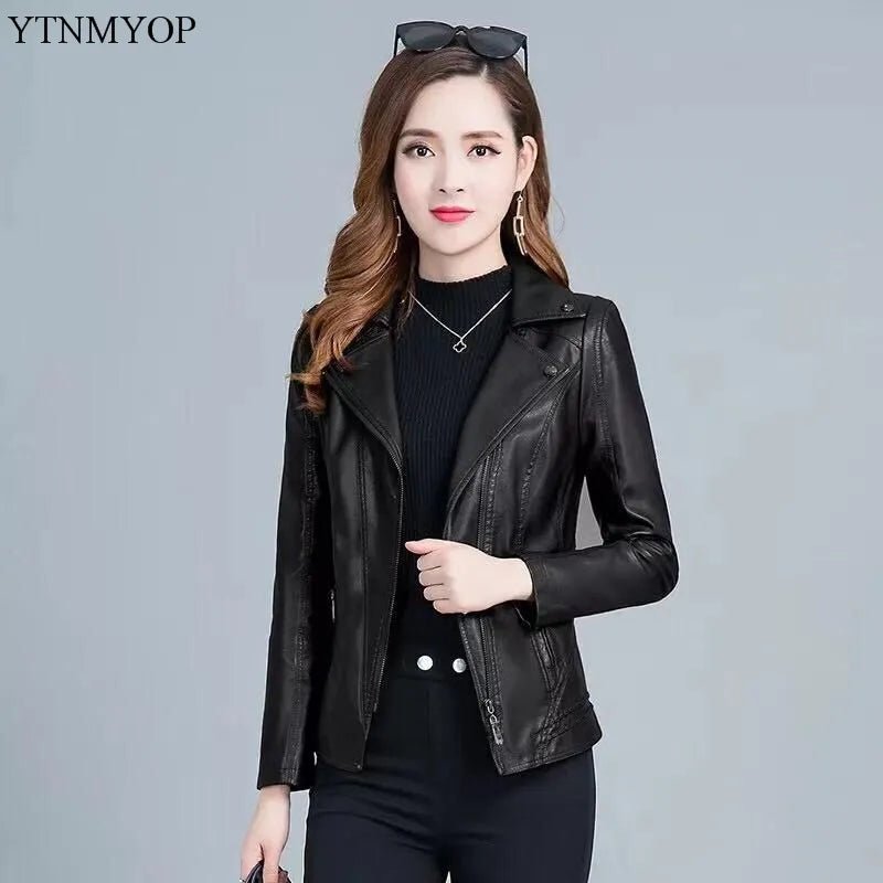 best YTNMYOP 2023 Women Leather Jackets 5XL Army Green Faux Leather Coat Female Leather Clothing Casual Outerwear shop online at M2K Trends for