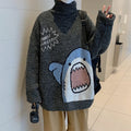best ZAZOMDE Men Turtlenecks Shark Sweater Men 2023 Winter Patchwor Harajuku Korean Style High Neck Oversized Grey Turtleneck For Men 0 shop online at M2K Trends for