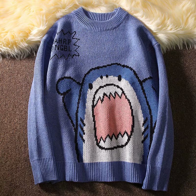 best ZAZOMDE Men Turtlenecks Shark Sweater Men 2023 Winter Patchwor Harajuku Korean Style High Neck Oversized Grey Turtleneck For Men 0 shop online at M2K Trends for