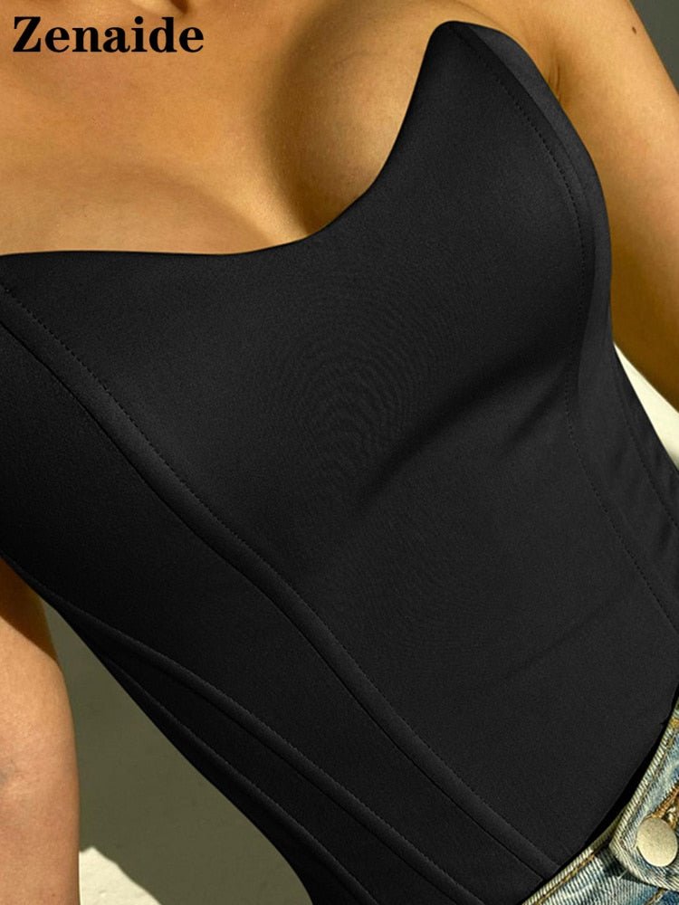 best Zenaide Satin Corset Tops Strapless Summer Clothing Panel Shape Bare Shoulder Party Sexy Crop Women Tube Tops 0 shop online at M2K Trends for