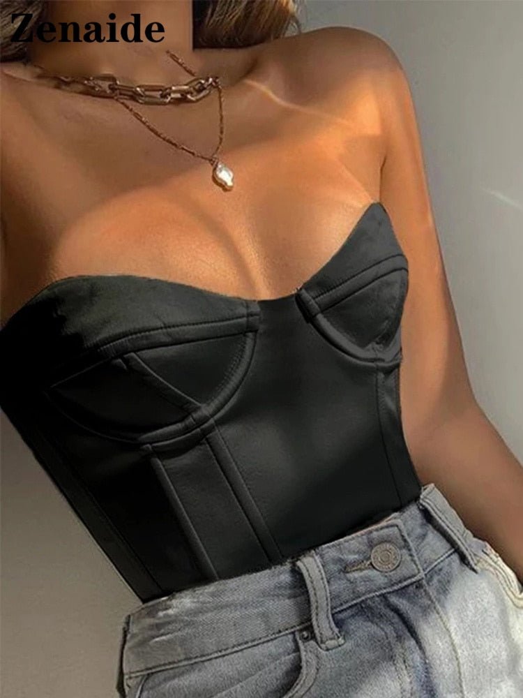 best Zenaide Satin Corset Tops Strapless Summer Clothing Panel Shape Bare Shoulder Party Sexy Crop Women Tube Tops 0 shop online at M2K Trends for