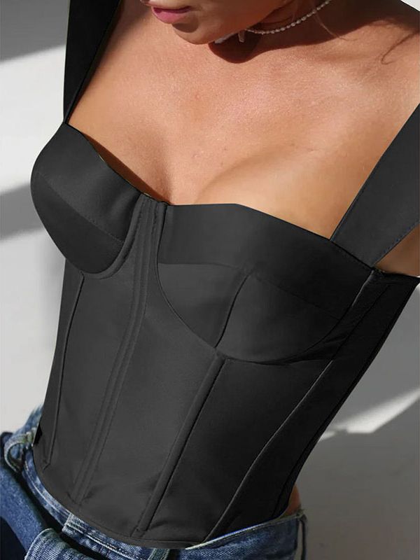 best Zenaide Satin Corset Tops Strapless Summer Clothing Panel Shape Bare Shoulder Party Sexy Crop Women Tube Tops 0 shop online at M2K Trends for
