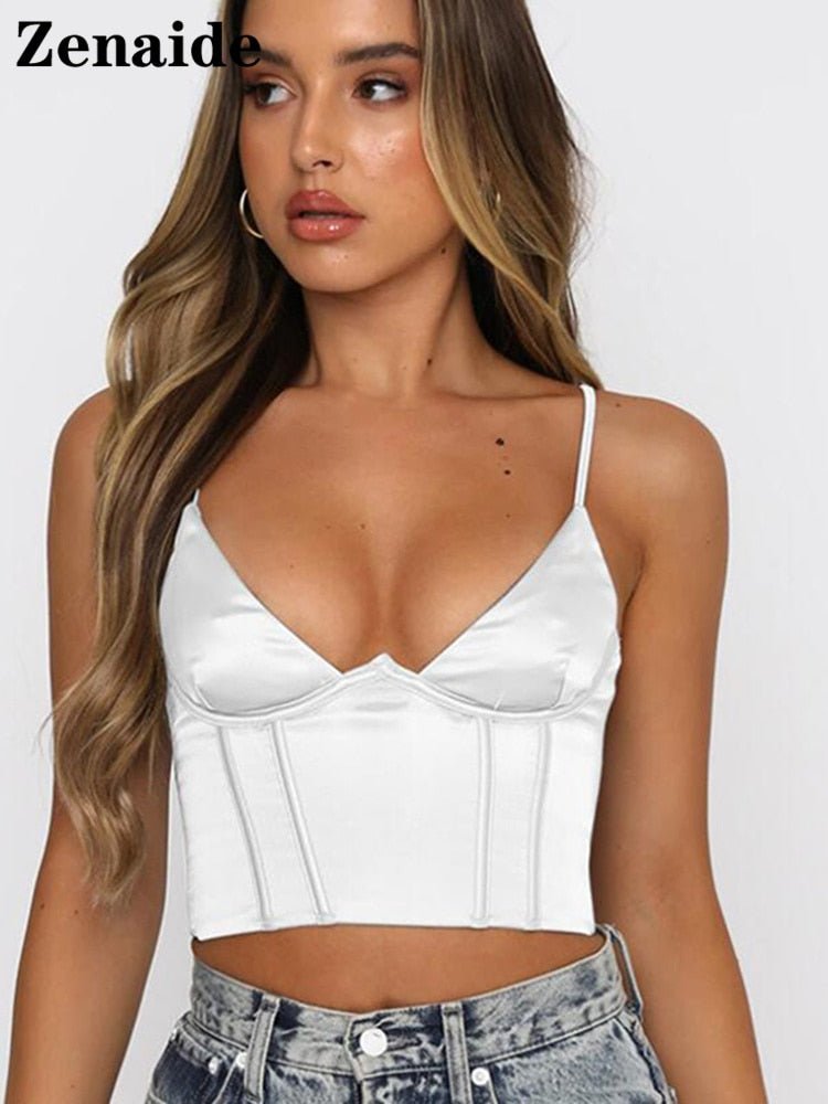 best Zenaide Satin Corset Tops Strapless Summer Clothing Panel Shape Bare Shoulder Party Sexy Crop Women Tube Tops 0 shop online at M2K Trends for