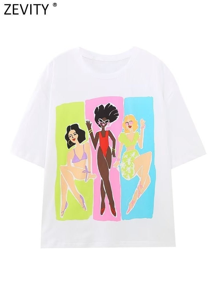 best Zevity New Women Fashion Contrast Color Girls Print Casual T Shirt Female Basic O Neck Short Sleeve Chic Leisure Tops T3069 0 shop online at M2K Trends for