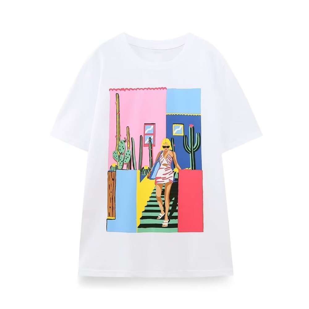 best Zevity New Women Fashion Contrast Color Girls Print Casual T Shirt Female Basic O Neck Short Sleeve Chic Leisure Tops T3069 0 shop online at M2K Trends for