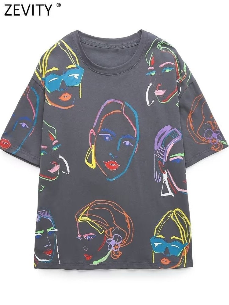 best Zevity New Women Fashion Contrast Color Girls Print Casual T Shirt Female Basic O Neck Short Sleeve Chic Leisure Tops T3069 0 shop online at M2K Trends for