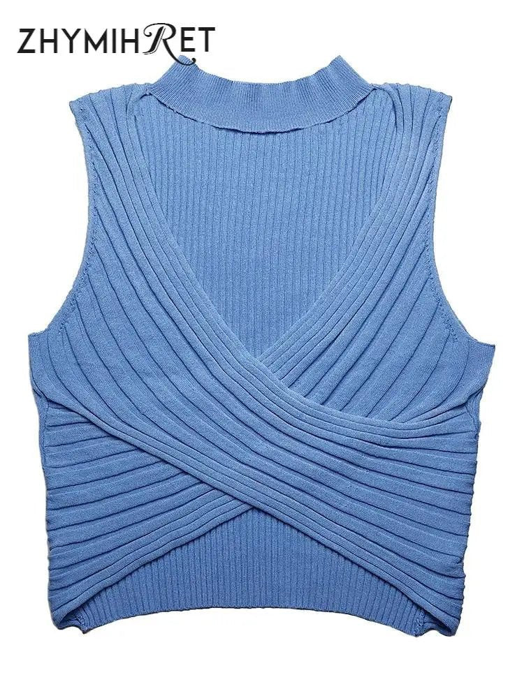 best ZHYMIHRET Sexy V Neck Halter Ribbed Tank Tops Women Y2K Knitted Wrap Ruched Crop Tops Mujer Streetwear Camis Debardeur Femme shop online at M2K Trends for