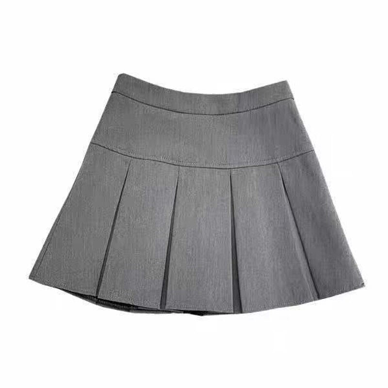 best ZOKI Vintage Gray Pleated Skirt Women Kawaii High Waist Mini Skirts Korean Fashion School Uniform Harajuku Streetwear Spring 0 shop online at M2K Trends for